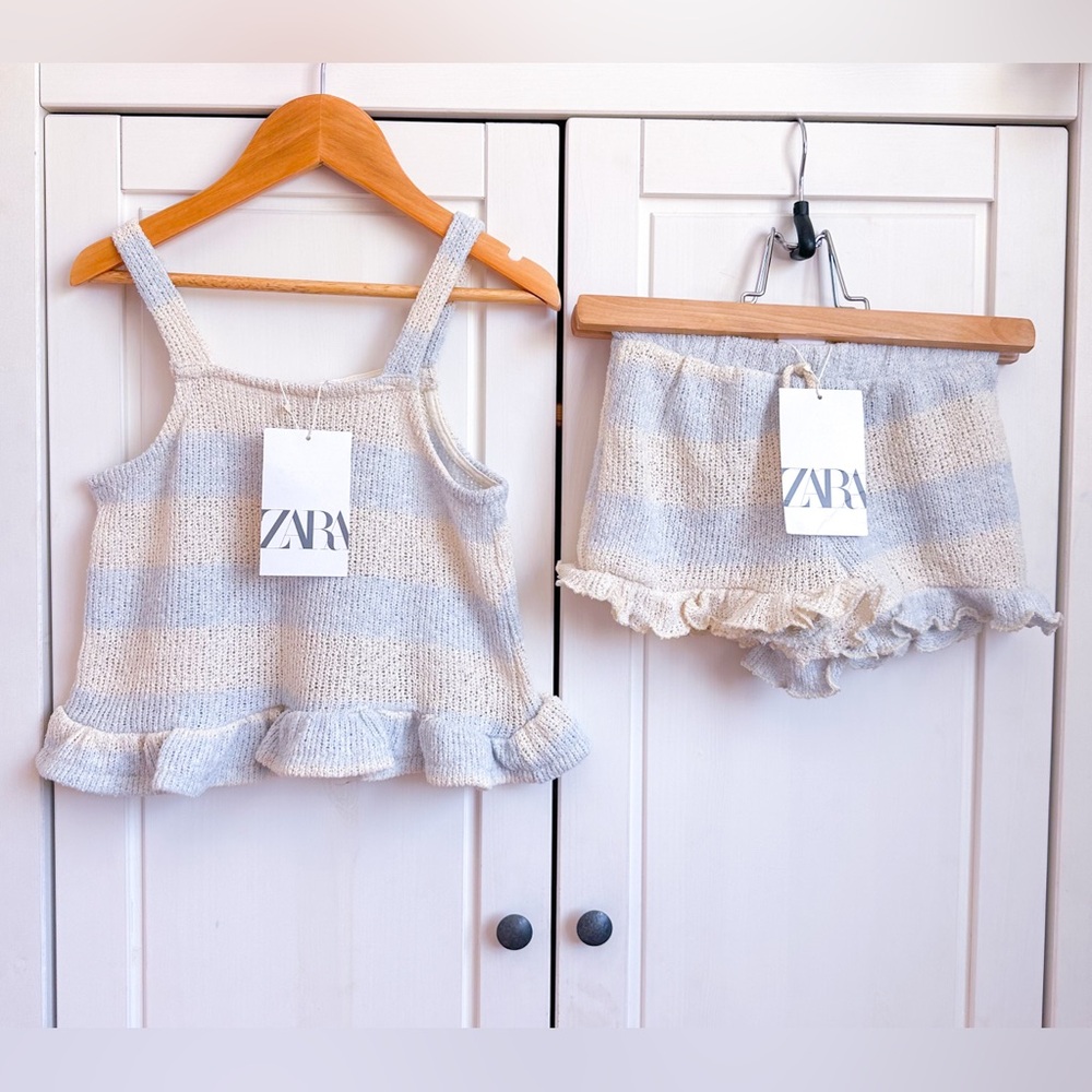 NWT! ZARA BabyGirl Striped Knit Ruffle Tank and Shorts Set - 5/6 years